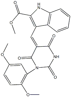 methyl 3-[(1-(2,5-dimethoxyphenyl)-2,4,6-trioxotetrahydro-5(2H)-pyrimidinylidene)methyl]-1H-indole-2-carboxylate 구조식 이미지
