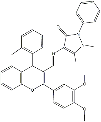 4-({[2-(3,4-dimethoxyphenyl)-4-(2-methylphenyl)-4H-chromen-3-yl]methylene}amino)-1,5-dimethyl-2-phenyl-1,2-dihydro-3H-pyrazol-3-one Structure