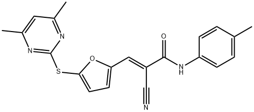 2-cyano-3-{5-[(4,6-dimethyl-2-pyrimidinyl)sulfanyl]-2-furyl}-N-(4-methylphenyl)acrylamide 구조식 이미지