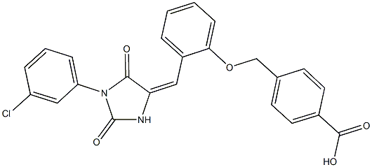 4-[(2-{[1-(3-chlorophenyl)-2,5-dioxo-4-imidazolidinylidene]methyl}phenoxy)methyl]benzoic acid Structure
