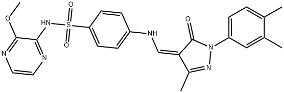 4-({[1-(3,4-dimethylphenyl)-3-methyl-5-oxo-1,5-dihydro-4H-pyrazol-4-ylidene]methyl}amino)-N-(3-methoxy-2-pyrazinyl)benzenesulfonamide 구조식 이미지