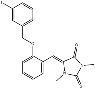 5-{2-[(3-fluorobenzyl)oxy]benzylidene}-1,3-dimethyl-2-thioxoimidazolidin-4-one Structure