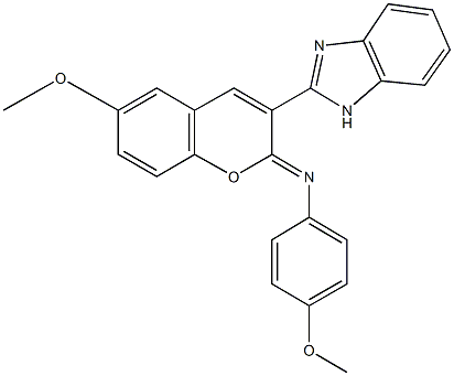 N-[3-(1H-benzimidazol-2-yl)-6-methoxy-2H-chromen-2-ylidene]-N-(4-methoxyphenyl)amine Structure