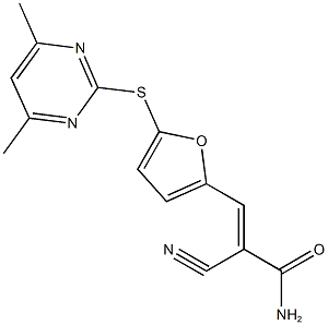 2-cyano-3-{5-[(4,6-dimethyl-2-pyrimidinyl)sulfanyl]-2-furyl}acrylamide Structure