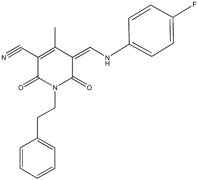 5-[(4-fluoroanilino)methylene]-4-methyl-2,6-dioxo-1-(2-phenylethyl)-1,2,5,6-tetrahydro-3-pyridinecarbonitrile Structure