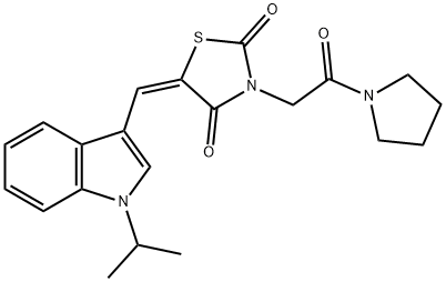 5-[(1-isopropyl-1H-indol-3-yl)methylene]-3-[2-oxo-2-(1-pyrrolidinyl)ethyl]-1,3-thiazolidine-2,4-dione Structure