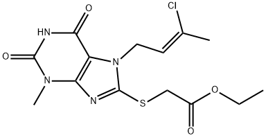 ethyl {[7-(3-chloro-2-butenyl)-3-methyl-2,6-dioxo-2,3,6,7-tetrahydro-1H-purin-8-yl]sulfanyl}acetate 구조식 이미지