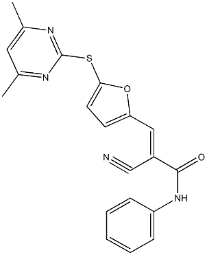 2-cyano-3-{5-[(4,6-dimethyl-2-pyrimidinyl)sulfanyl]-2-furyl}-N-phenylacrylamide Structure