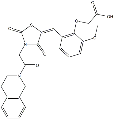 [2-({3-[2-(3,4-dihydro-2(1H)-isoquinolinyl)-2-oxoethyl]-2,4-dioxo-1,3-thiazolidin-5-ylidene}methyl)-6-methoxyphenoxy]acetic acid Structure