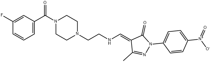 4-[({2-[4-(3-fluorobenzoyl)-1-piperazinyl]ethyl}amino)methylene]-2-{4-nitrophenyl}-5-methyl-2,4-dihydro-3H-pyrazol-3-one Structure