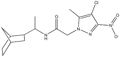 N-(1-bicyclo[2.2.1]hept-2-ylethyl)-2-{4-chloro-3-nitro-5-methyl-1H-pyrazol-1-yl}acetamide 구조식 이미지