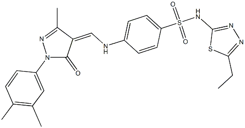 4-({[1-(3,4-dimethylphenyl)-3-methyl-5-oxo-1,5-dihydro-4H-pyrazol-4-ylidene]methyl}amino)-N-(5-ethyl-1,3,4-thiadiazol-2-yl)benzenesulfonamide 구조식 이미지