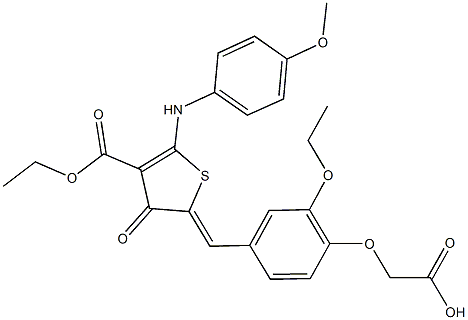 {2-ethoxy-4-[(4-(ethoxycarbonyl)-5-(4-methoxyanilino)-3-oxo-2(3H)-thienylidene)methyl]phenoxy}acetic acid 구조식 이미지