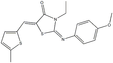 3-ethyl-2-[(4-methoxyphenyl)imino]-5-[(5-methyl-2-thienyl)methylene]-1,3-thiazolidin-4-one 구조식 이미지