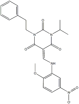 5-({5-nitro-2-methoxyanilino}methylene)-1-isopropyl-3-(2-phenylethyl)-2,4,6(1H,3H,5H)-pyrimidinetrione 구조식 이미지