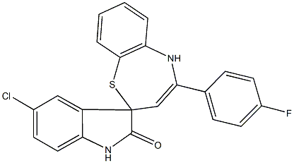 5'-chloro-4-(4-fluorophenyl)-1',2,3',5-tetrahydrospiro([1,5]benzothiazepine-2,3'-[2'H]-indole)-2'-one 구조식 이미지