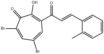 5,7-dibromo-2-hydroxy-3-[3-(2-methylphenyl)acryloyl]-2,4,6-cycloheptatrien-1-one Structure