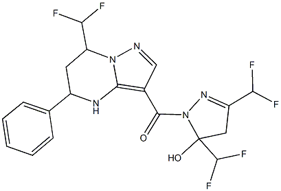 3,5-bis(difluoromethyl)-1-{[7-(difluoromethyl)-5-phenyl-4,5,6,7-tetrahydropyrazolo[1,5-a]pyrimidin-3-yl]carbonyl}-4,5-dihydro-1H-pyrazol-5-ol Structure