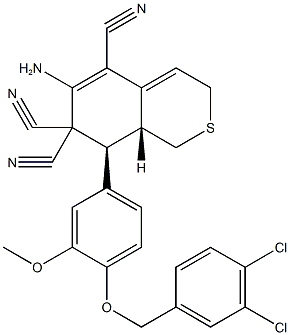 6-amino-8-{4-[(3,4-dichlorobenzyl)oxy]-3-methoxyphenyl}-8,8a-dihydro-1H-isothiochromene-5,7,7(3H)-tricarbonitrile Structure