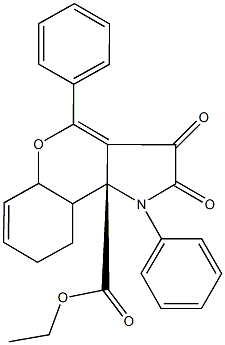ethyl 2,3-dioxo-1,4-diphenyl-2,3,5a,8,9,9a-hexahydrochromeno[4,3-b]pyrrole-9b(1H)-carboxylate 구조식 이미지