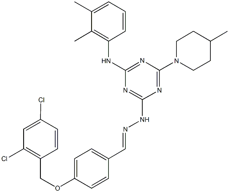 4-[(2,4-dichlorobenzyl)oxy]benzaldehyde [4-(2,3-dimethylanilino)-6-(4-methyl-1-piperidinyl)-1,3,5-triazin-2-yl]hydrazone 구조식 이미지