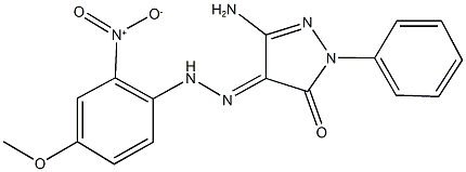 3-amino-1-phenyl-1H-pyrazole-4,5-dione 4-({2-nitro-4-methoxyphenyl}hydrazone) Structure