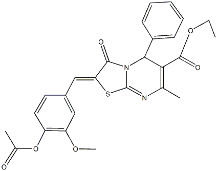 ethyl 2-[4-(acetyloxy)-3-methoxybenzylidene]-7-methyl-3-oxo-5-phenyl-2,3-dihydro-5H-[1,3]thiazolo[3,2-a]pyrimidine-6-carboxylate Structure