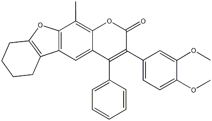 3-(3,4-dimethoxyphenyl)-11-methyl-4-phenyl-6,7,8,9-tetrahydro-2H-[1]benzofuro[3,2-g]chromen-2-one 구조식 이미지