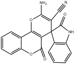 2-amino-1',3'dihydro-2',5-dioxospiro(4H,5H-pyrano[3,2-c]chromene-4,3'-[2'H]-indole)-3-carbonitrile Structure