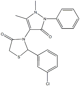 2-(3-chlorophenyl)-3-(1,5-dimethyl-3-oxo-2-phenyl-2,3-dihydro-1H-pyrazol-4-yl)-1,3-thiazolidin-4-one Structure