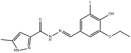 N'-(3-ethoxy-4-hydroxy-5-iodobenzylidene)-3-methyl-1H-pyrazole-5-carbohydrazide 구조식 이미지