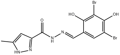 N'-(3,5-dibromo-2,4-dihydroxybenzylidene)-3-methyl-1H-pyrazole-5-carbohydrazide 구조식 이미지