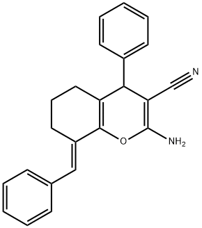 2-amino-8-benzylidene-4-phenyl-5,6,7,8-tetrahydro-4H-chromene-3-carbonitrile Structure