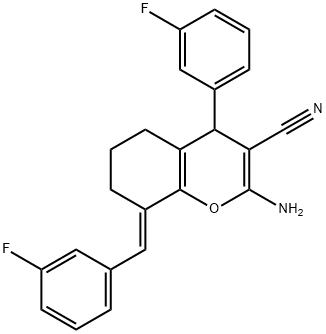 2-amino-8-(3-fluorobenzylidene)-4-(3-fluorophenyl)-5,6,7,8-tetrahydro-4H-chromene-3-carbonitrile 구조식 이미지