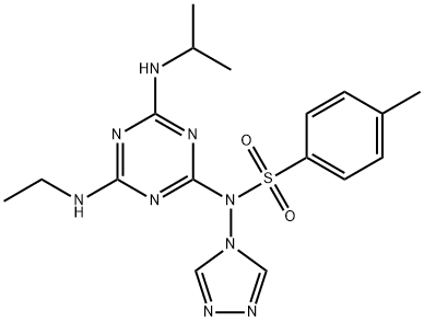 N-[4-(ethylamino)-6-(isopropylamino)-1,3,5-triazin-2-yl]-4-methyl-N-(4H-1,2,4-triazol-4-yl)benzenesulfonamide 구조식 이미지