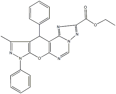 ethyl 10-methyl-8,11-diphenyl-8,11-dihydropyrazolo[4',3':5,6]pyrano[3,2-e][1,2,4]triazolo[1,5-c]pyrimidine-2-carboxylate Structure