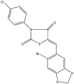 5-[(6-bromo-1,3-benzodioxol-5-yl)methylene]-3-(4-chlorophenyl)-1,3-thiazolidine-2,4-dione 구조식 이미지
