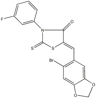 5-[(6-bromo-1,3-benzodioxol-5-yl)methylene]-3-(3-fluorophenyl)-2-thioxo-1,3-thiazolidin-4-one Structure
