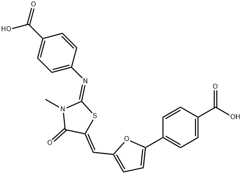 4-[5-({2-[(4-carboxyphenyl)imino]-3-methyl-4-oxo-1,3-thiazolidin-5-ylidene}methyl)-2-furyl]benzoic acid Structure