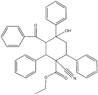 ethyl 3-benzoyl-1-cyano-4-hydroxy-2,4,6-triphenylcyclohexanecarboxylate 구조식 이미지