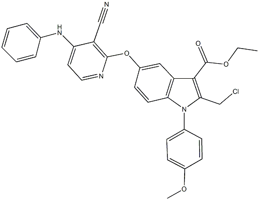 ethyl 5-[(4-anilino-3-cyanopyridin-2-yl)oxy]-2-(chloromethyl)-1-(4-methoxyphenyl)-1H-indole-3-carboxylate 구조식 이미지