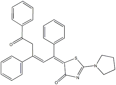 5-(5-oxo-1,3,5-triphenyl-2-pentenylidene)-2-(1-pyrrolidinyl)-1,3-thiazol-4(5H)-one 구조식 이미지