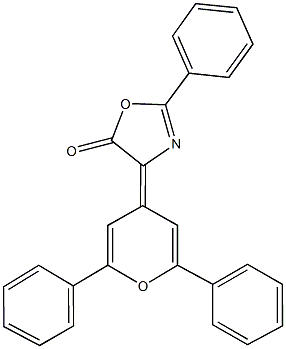 4-(2,6-diphenyl-4H-pyran-4-ylidene)-2-phenyl-1,3-oxazol-5(4H)-one 구조식 이미지
