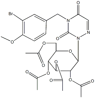 3,5-bis(acetyloxy)-2-[(acetyloxy)methyl]-6-(4-(3-bromo-4-methoxybenzyl)-3,5-dioxo-4,5-dihydro-1,2,4-triazin-2(3H)-yl)tetrahydro-2H-pyran-4-yl acetate 구조식 이미지