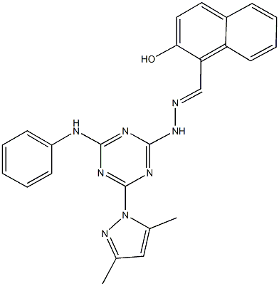 2-hydroxy-1-naphthaldehyde [4-anilino-6-(3,5-dimethyl-1H-pyrazol-1-yl)-1,3,5-triazin-2-yl]hydrazone Structure