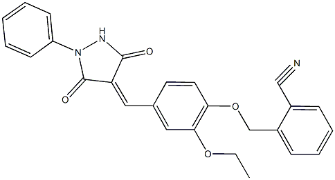 2-({4-[(3,5-dioxo-1-phenyl-4-pyrazolidinylidene)methyl]-2-ethoxyphenoxy}methyl)benzonitrile 구조식 이미지