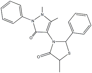 3-(1,5-dimethyl-3-oxo-2-phenyl-2,3-dihydro-1H-pyrazol-4-yl)-5-methyl-2-phenyl-1,3-thiazolidin-4-one 구조식 이미지