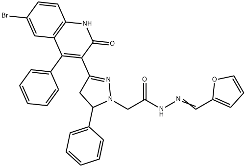 2-[3-(6-bromo-2-oxo-4-phenyl-1,2-dihydro-3-quinolinyl)-5-phenyl-4,5-dihydro-1H-pyrazol-1-yl]-N'-(2-furylmethylene)acetohydrazide Structure