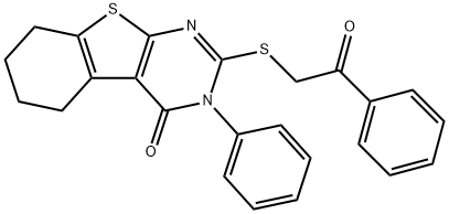 2-[(2-oxo-2-phenylethyl)sulfanyl]-3-phenyl-5,6,7,8-tetrahydro[1]benzothieno[2,3-d]pyrimidin-4(3H)-one 구조식 이미지