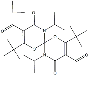 2,8-ditert-butyl-3,9-bis(2,2-dimethylpropanoyl)-5,11-diisopropyl-1,7-dioxa-5,11-diazaspiro[5.5]undeca-2,8-diene-4,10-dione Structure